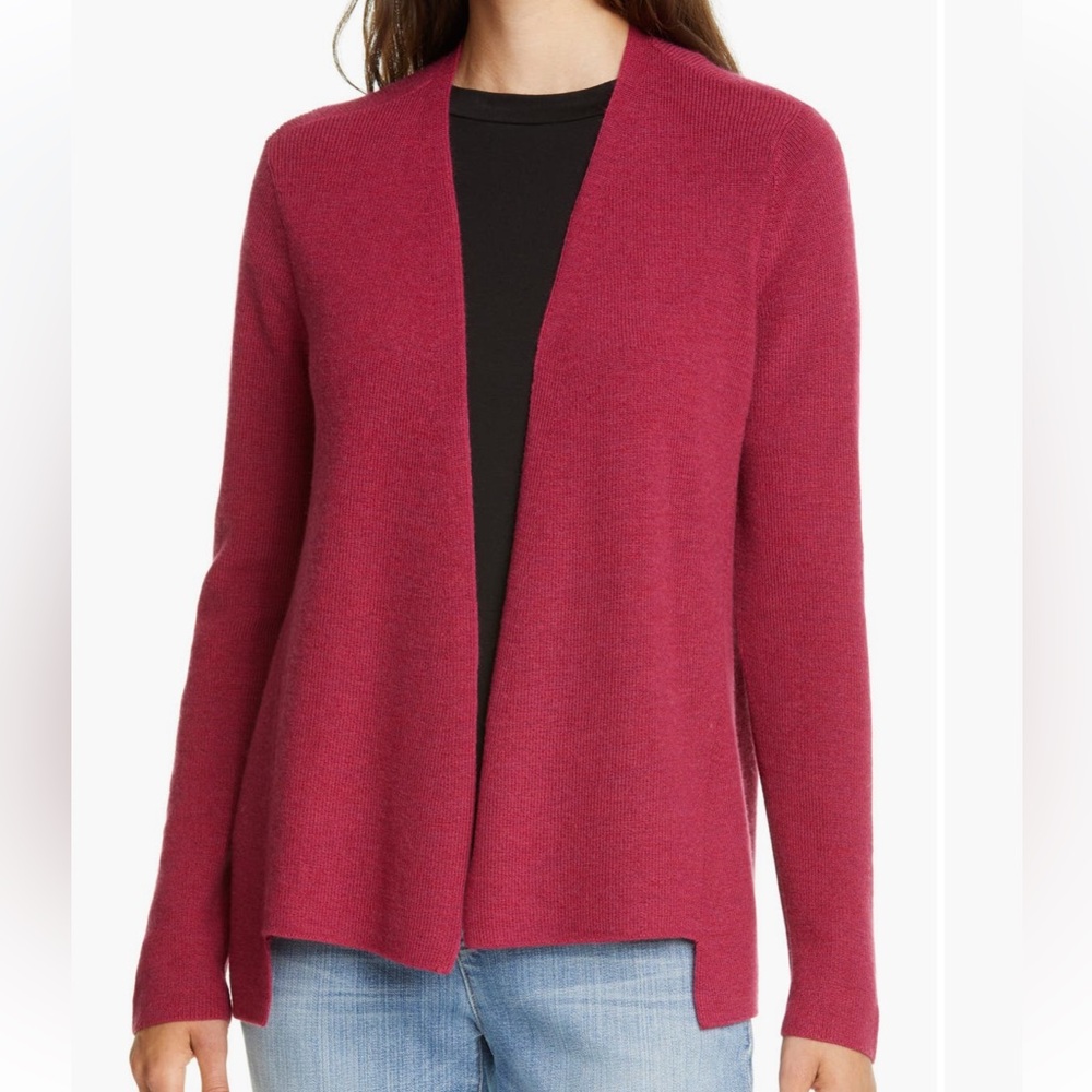 Eileen Fisher Merino Wool Pink Open Front Cardigan